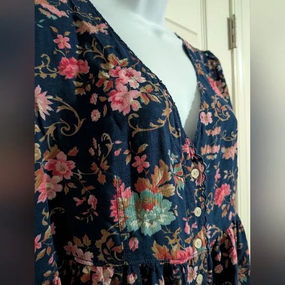 Denim & Supply Ralph Lauren XL Floral Dress Button Up Short Sleeve V Neck Blue - Picture 3 of 10